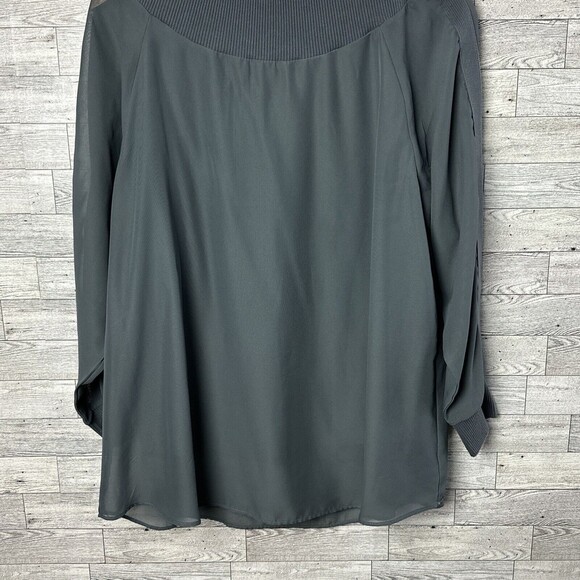 Soft‎ Surroundings Gray Sheer Overlay Knit Trim Long Sleeve Top Size Large - Picture 4 of 13